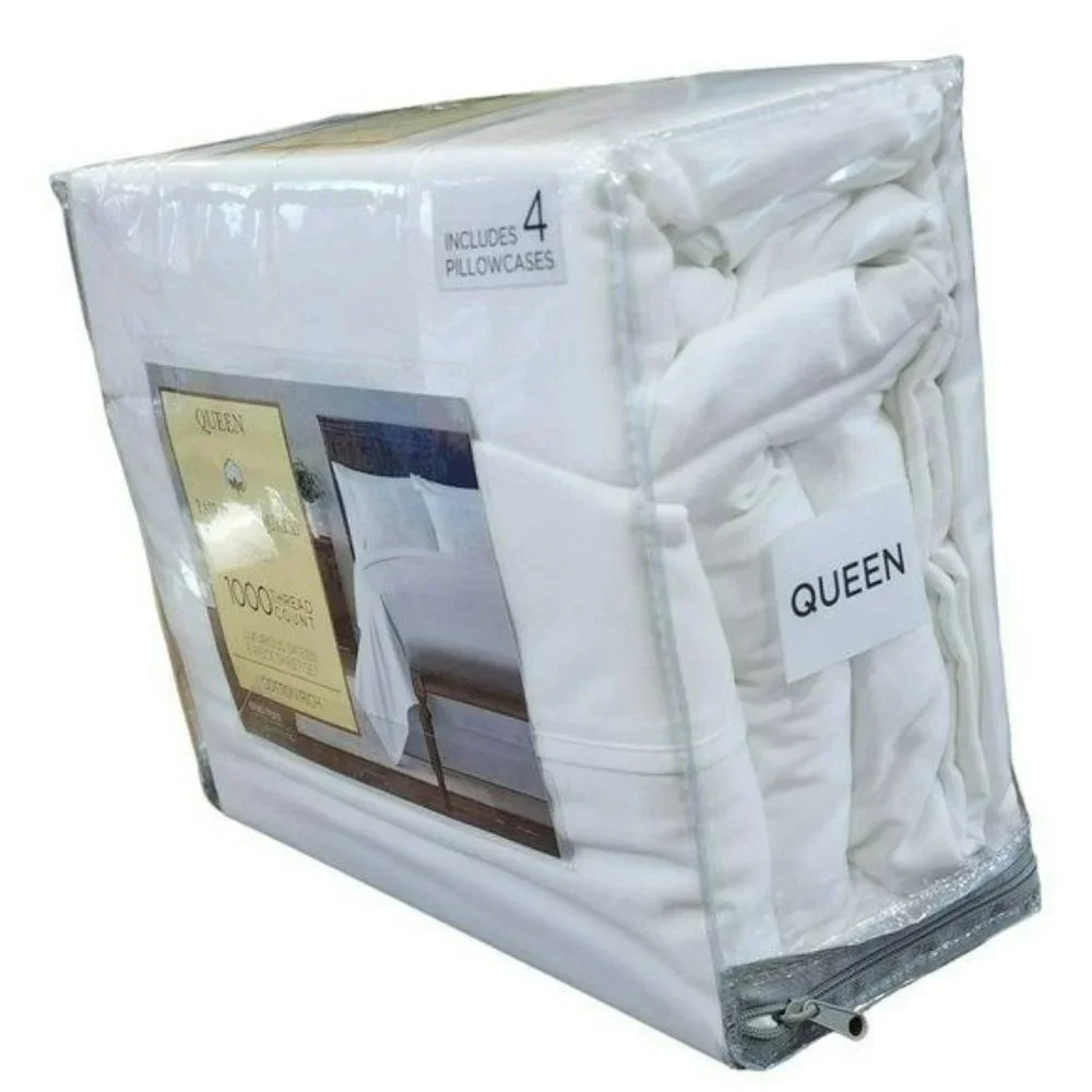 Queen Size 1000 Thread Count Cotton Rich Luxurious Sateen White Sheet Set 6 pcs